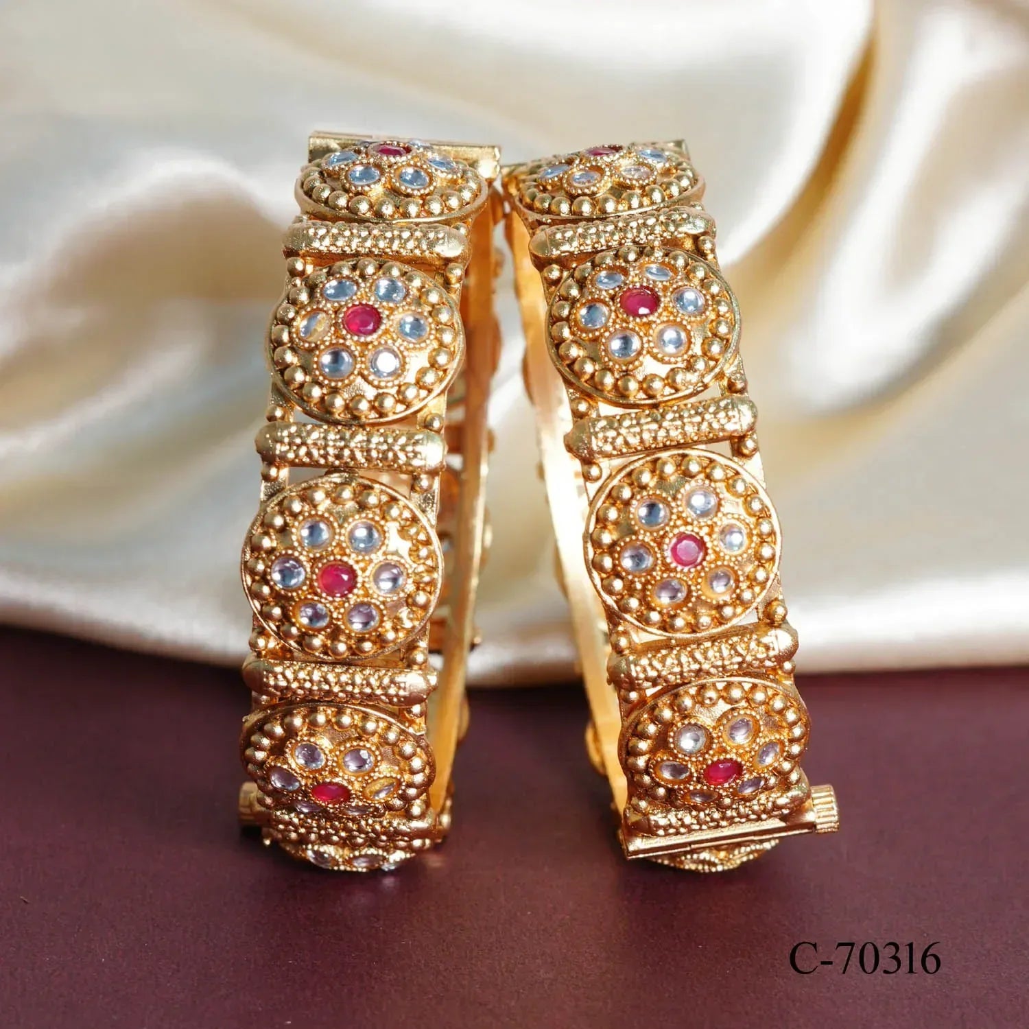 Antique Traditional Design Bracelet for Women, Brass Kada Handcrafted Indian Jewelry - The Golden Cascade